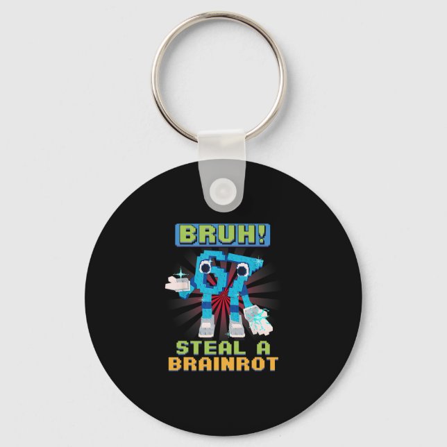 Funny Pixel Meme Bruh 67 Steal A Brainrot  Key Ring (Front)