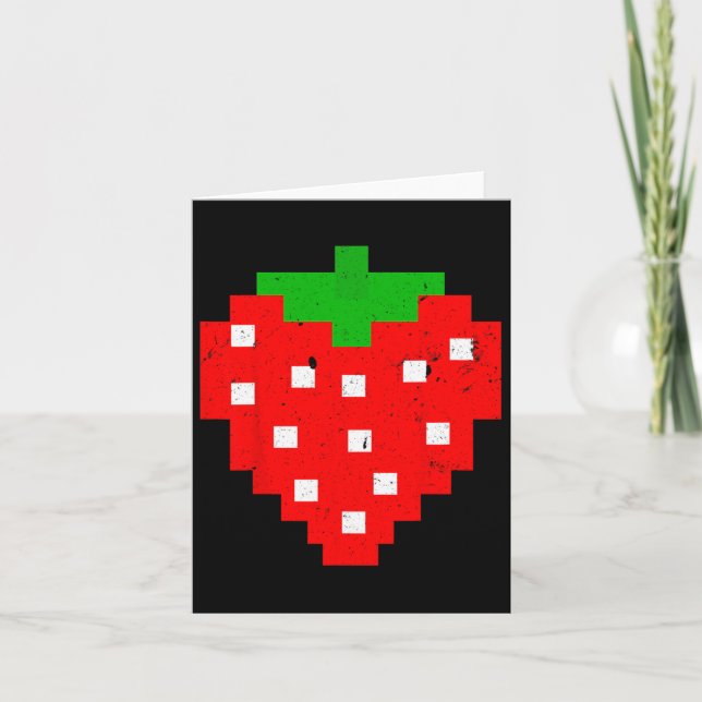 Funny Pixel Strawberry 80s Video Game Costume  Card (Front)