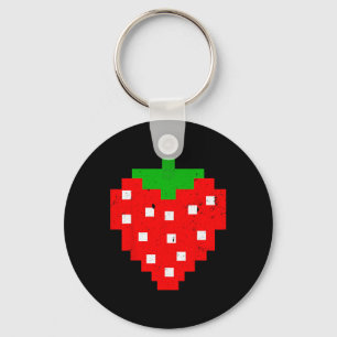Funny Pixel Strawberry 80s Video Game Costume  Key Ring