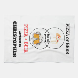 Funny Pizza and Beer Venn Diagram Custom Name Kitc Tea Towel