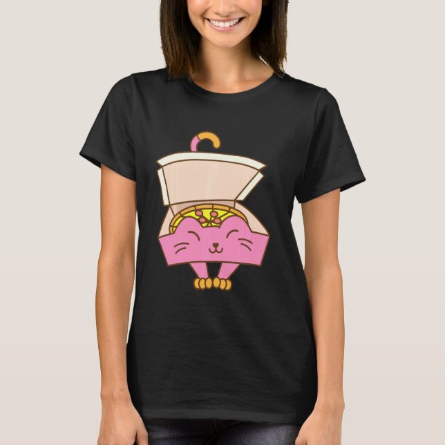 Funny Pizza Box Cat  Cool Italian Food Kitten Love T-Shirt (Front)