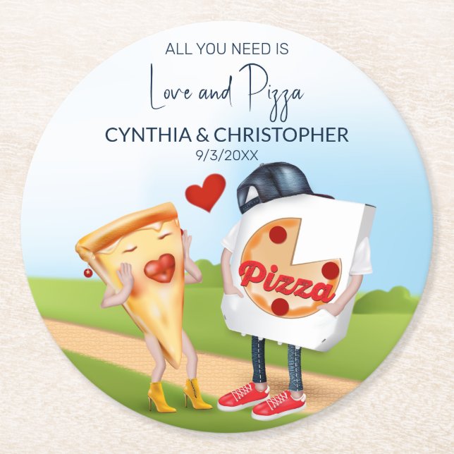 Funny Pizza Bridal Shower Round Paper Coaster (Front)