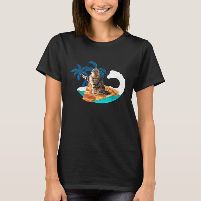 Funny Pizza Cat Surfing  Fun Surfs Up Kitty Tee (Front)