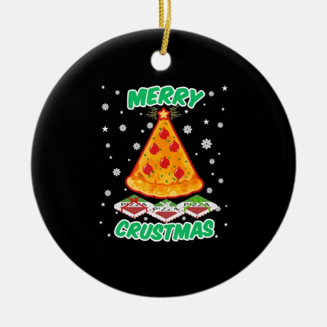 Funny Pizza Christmas Ceramic Tree Decoration (Front)