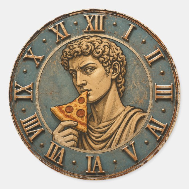 Funny Pizza David Renaissance Art Parody Kitchen  Classic Round Sticker (Front)