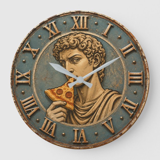 Funny Pizza David Renaissance Art Parody Kitchen  Large Clock (Front)