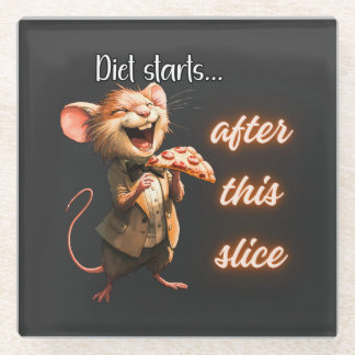 ✨Funny Pizza Diet Mouse Design Glass Coaster
