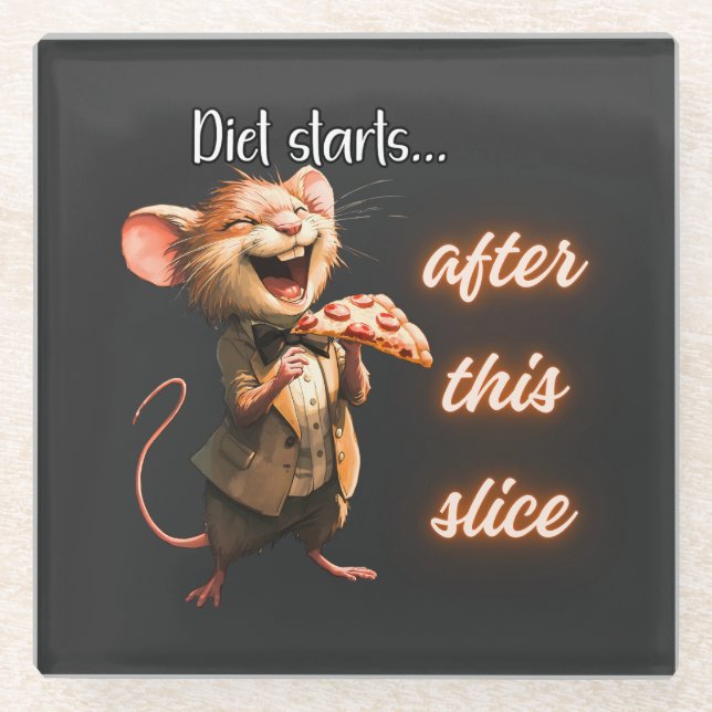 ✨Funny Pizza Diet Mouse Design Glass Coaster (Front)