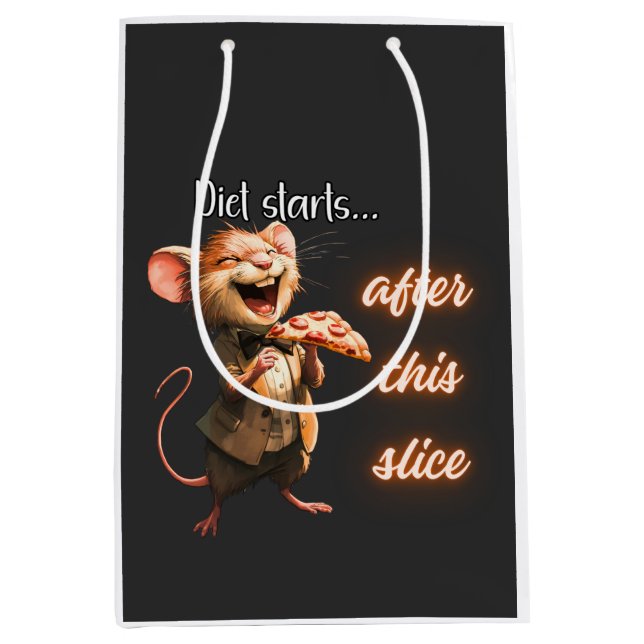 ✨Funny Pizza Diet Mouse Design Medium Gift Bag (Front)