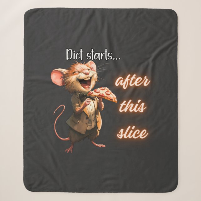 ✨Funny Pizza Diet Mouse Design Sherpa Blanket (Front)