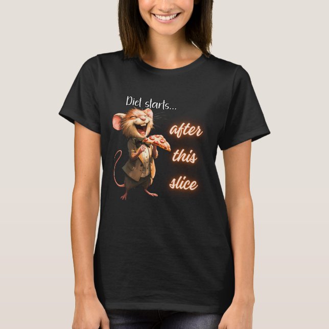 ✨Funny Pizza Diet Mouse Design T-Shirt (Front)