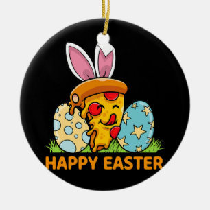 Funny Pizza Easter Day Bunny Easter Eggs Hunting  Ceramic Tree Decoration
