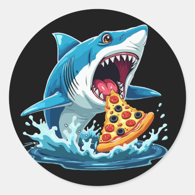 funny Pizza Eating Shark Classic Round Sticker (Front)