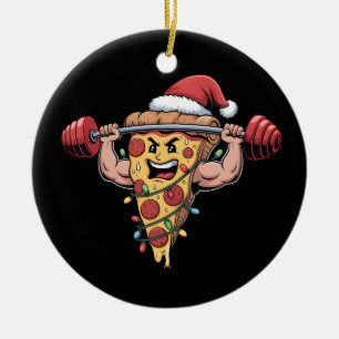 Funny Pizza Lifting Bodybuilding Christmas Men Boy Ceramic Tree Decoration