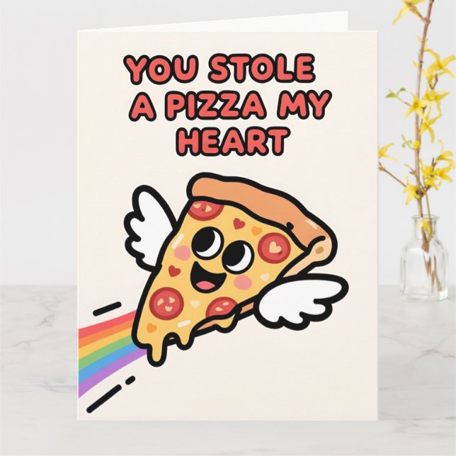 Funny Pizza Love Colorful Valentine Card (Yellow Flower)