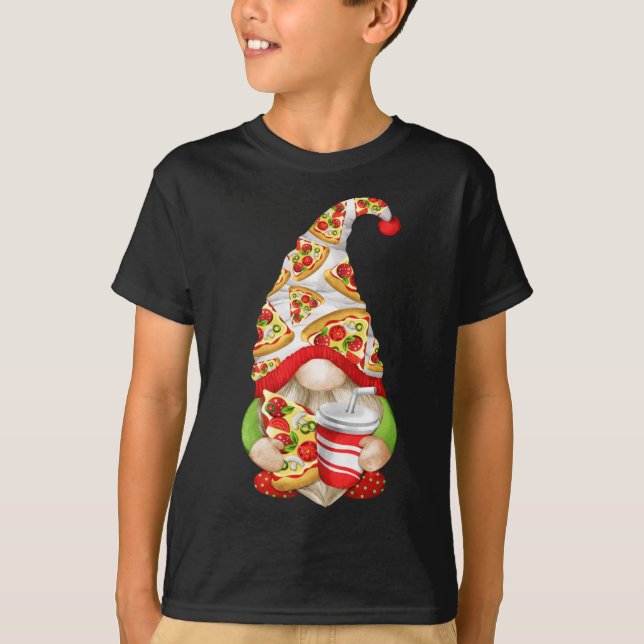 Funny Pizza Lover Gnome Cute Pizza Pattern T-Shirt (Front)
