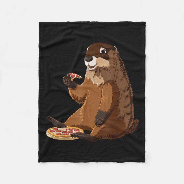 Funny Pizza Lover Groundhog  Fleece Blanket (Front)