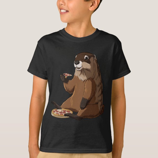 Funny Pizza Lover Groundhog T-Shirt (Front)