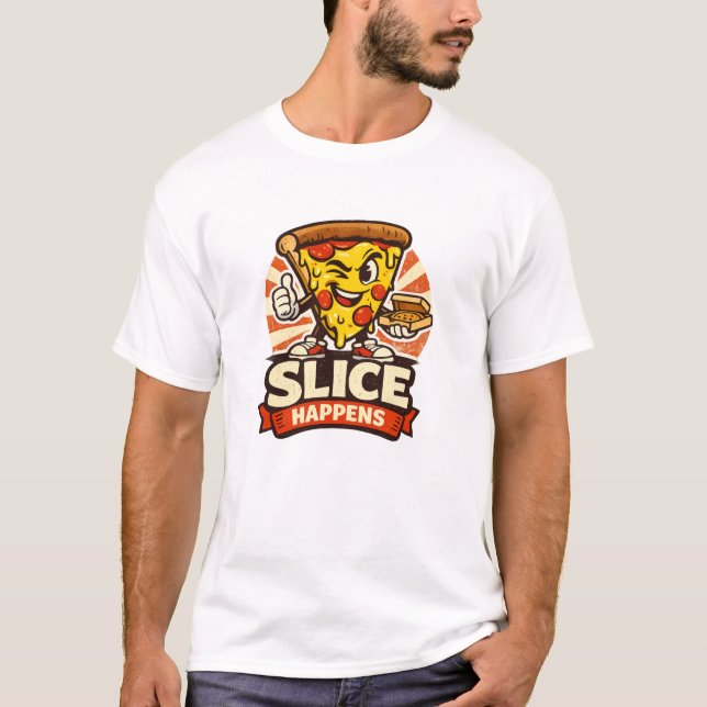 Funny Pizza Lover Shirt – Slice Happens Retro Cart (Front)