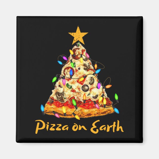 Funny Pizza On Earth Slice Christmas Tree With Lig Magnet (Front)