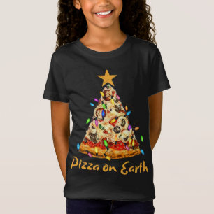 Funny Pizza on Earth Slice Christmas Tree with Lig T-Shirt