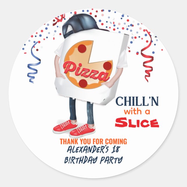 Funny Pizza Party Classic Round Sticker (Front)