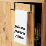 Funny Pizza Pasta Vino Name White Black Cooking Tea Towel<br><div class="desc">Funny Pizza Pasta Vino Name White Black Cooking kitchen towel. All colours can be changed!</div>