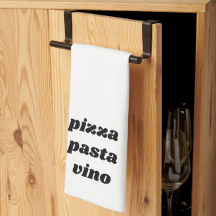 Funny Pizza Pasta Vino Name White Black Cooking Tea Towel