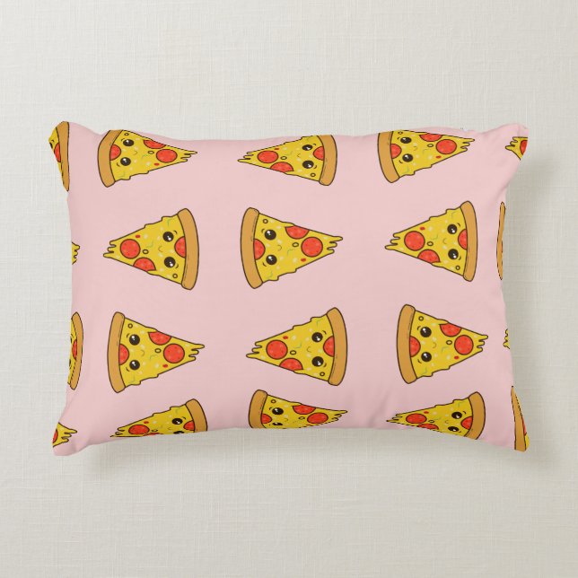 Funny pizza pattern cute pink kids pepparoni decorative cushion (Front)