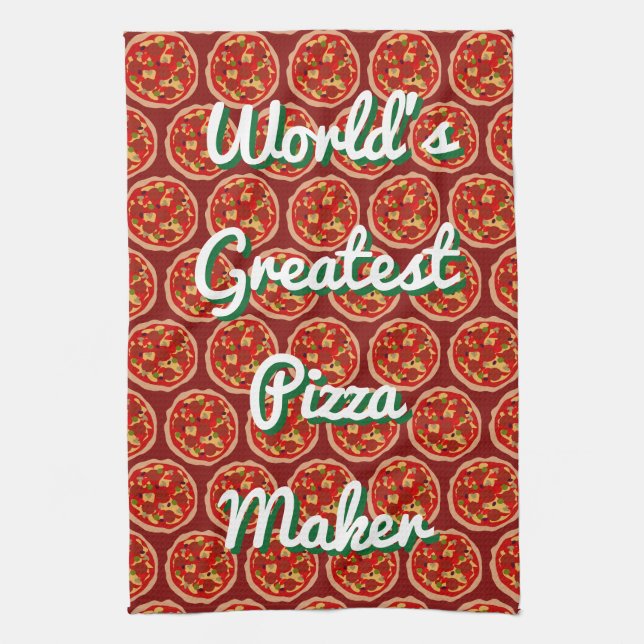 Funny pizza print kitchen dish towel gift idea (Vertical)