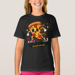 Funny Pizza Side Shuffle Workout Cartoon Mascot T-Shirt
