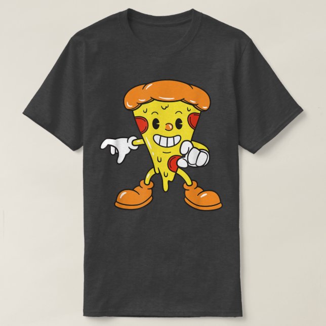 Funny Pizza Similing Cartoon Character Cute Food L T-Shirt (Design Front)