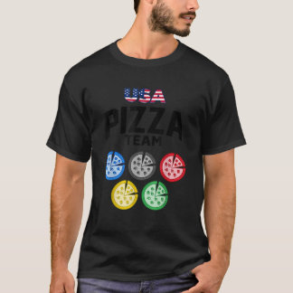 Funny Pizza USA Eating Team 5 Rings Colours Flag T-Shirt