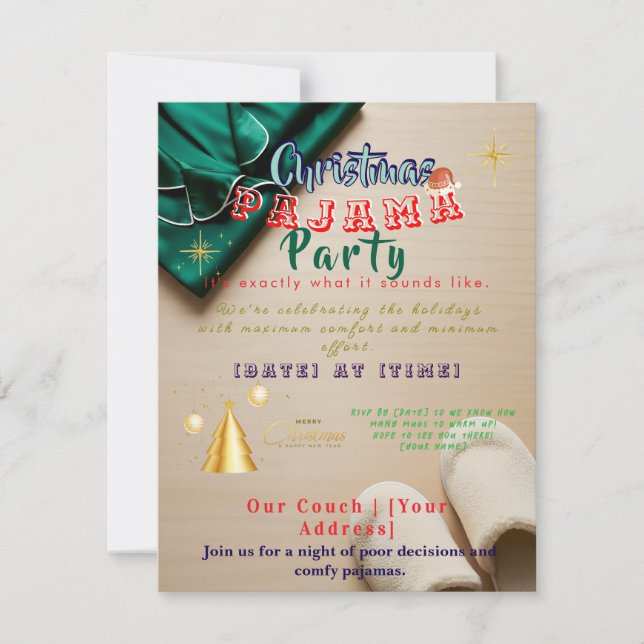 Funny Plaid Cozy Christmas Pajama Party Invitation (Front)