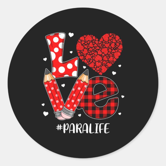 Funny Plaid Heart Love Para Life Valentine Day Chr Classic Round Sticker (Front)