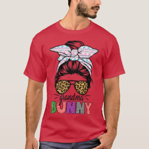 Funny Plaid Messy Bun Grandma Bunny Easter Leopard T-Shirt