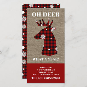 Funny Plaid Snowflake Oh Deer Holiday Card