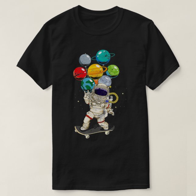 Funny Planets Skateboard Cosmonaut Space Astronaut T-Shirt (Design Front)
