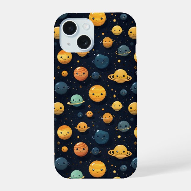 Funny Planets Space Pattern iPhone 15 Case (Back)