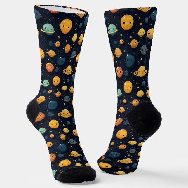 Funny Planets Space Pattern Socks (Angled)