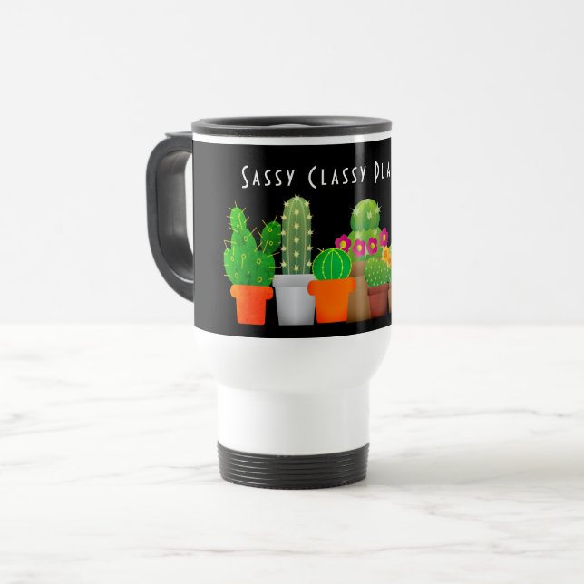 Funny Plant Lady Cactus Succulent Travel Mug (Front Left)