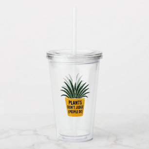 Funny Plants Don't Judge Vintage Ink Stamp Art Acrylic Tumbler