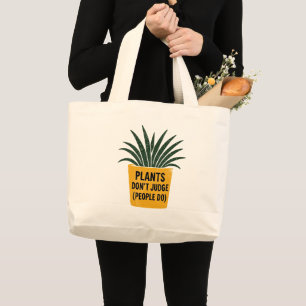 Funny Plants Don't Judge Vintage Ink Stamp Art Large Tote Bag