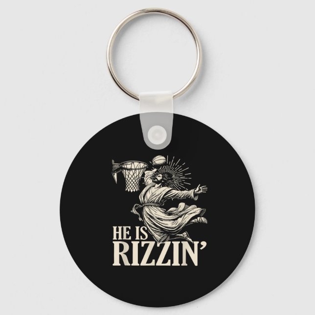 Funny Playing Basketball Easter He Is Rizzin  Key Ring (Front)