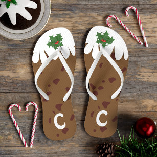 Funny Plum Pudding Monogram Christmas in July Jandals