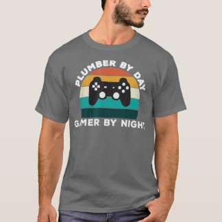 Funny Plumber By Day Gamer By Night Cool Video T-Shirt