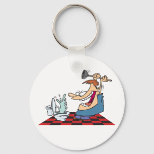 Funny Plumber Unblocking A Toilet Key Ring