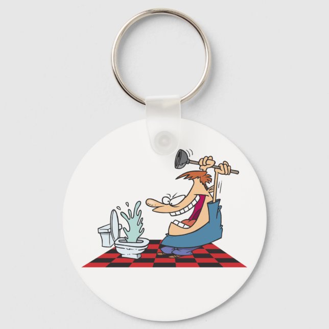 Funny Plumber Unblocking A Toilet Key Ring (Front)