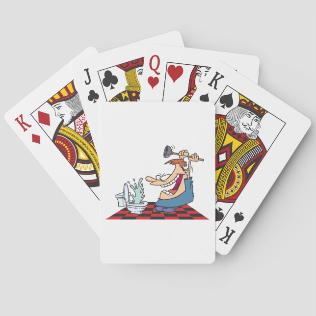 Funny Plumber Unblocking A Toilet Playing Cards (Back)