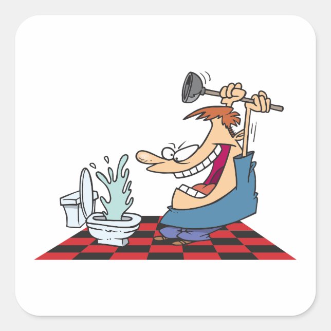 Funny Plumber Unblocking A Toilet Square Sticker (Front)